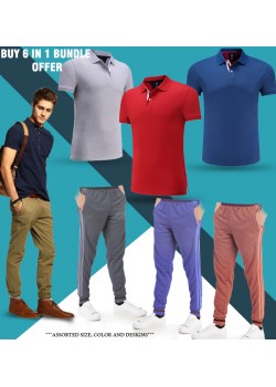 12  in 1 Bundle Offer,6 Dolphin Men's Polo Collar T-Shirt Assorted Color And 6 Tracksuit Set Assorted Colors And Designs, PT12